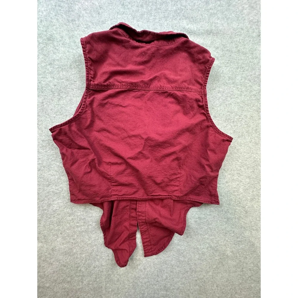Hollister Womens Medium Burgundy Sleeveless Tie Front Button Down Cropped Shirt